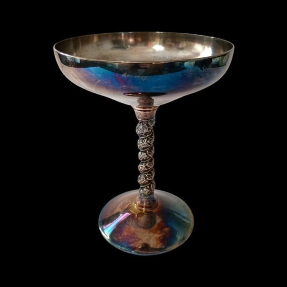 Valero Silver Plate Champagne Goblet Sherbet Dish Grapevine Stem PATINA Vintage. - Picture 12 of 16